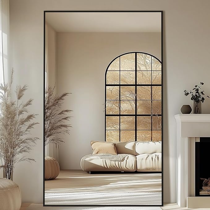 Black Free Standing Mirror Full Length for Gym Bedroom Living Room